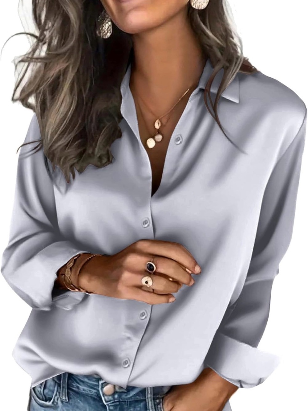 Vince 100% Silk Button-Down Shirt Silver New long sleeve Elegant Luxe Sz XL - Picture 3 of 14